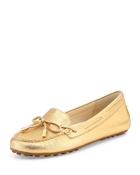 Michael Kors Daisy Moc Womens Pale Gold Metallic Leather 